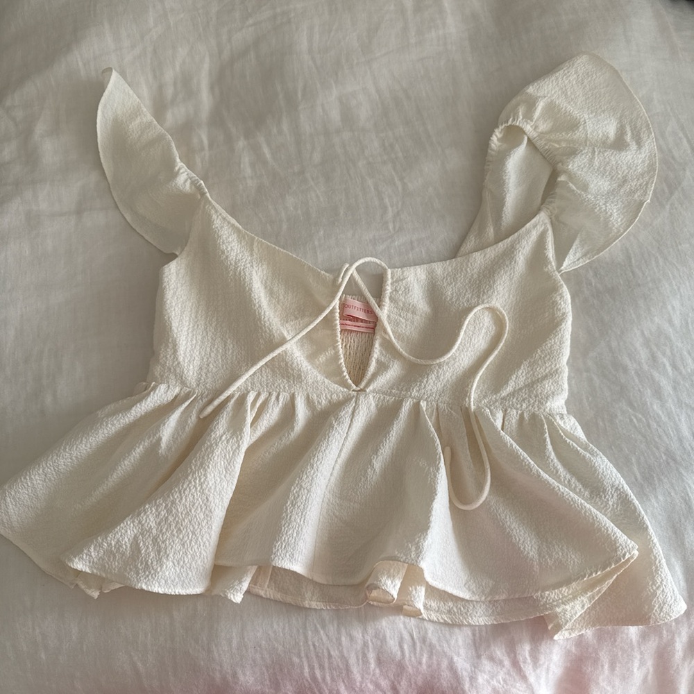 Urban Outfitters White Ruffled Peplum Top
